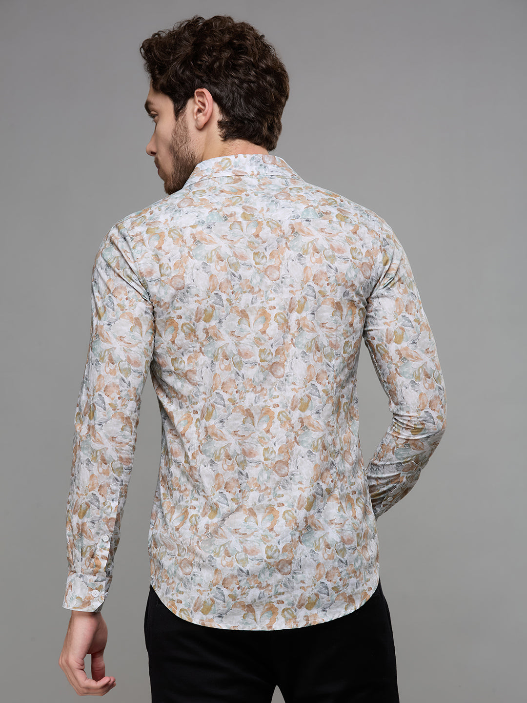 Men's Peach Printed Slim Fit Shirts