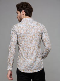 Men's Peach Printed Slim Fit Shirts