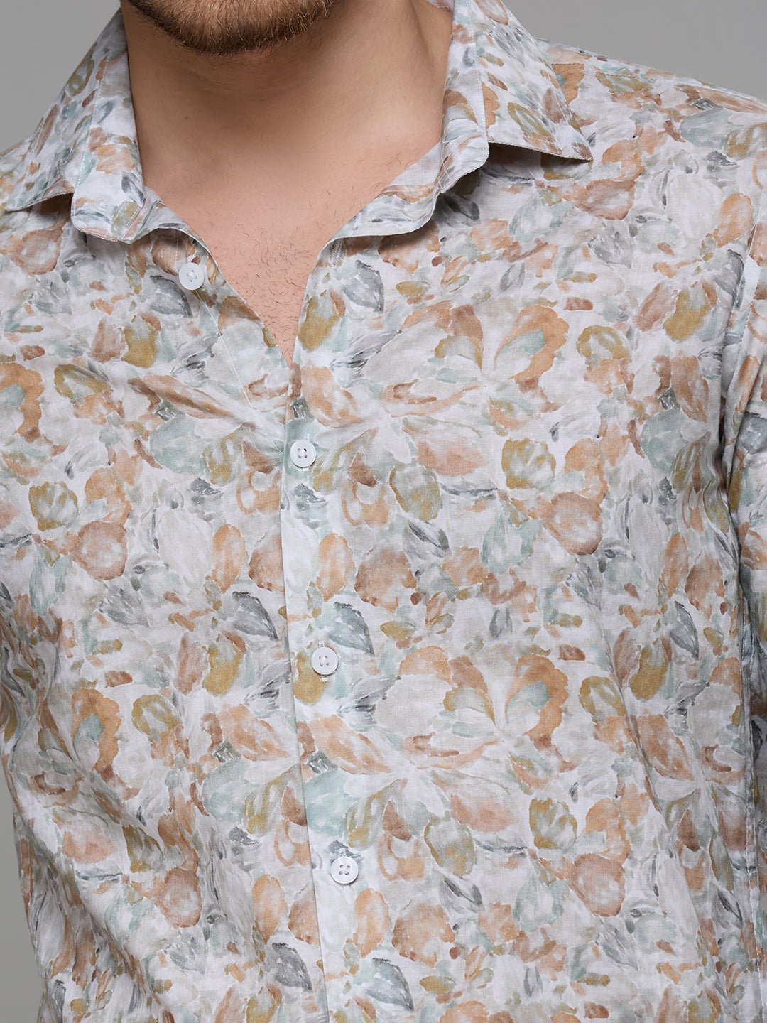 Men's Peach Printed Slim Fit Shirts