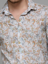 Men's Peach Printed Slim Fit Shirts