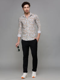 Men's Peach Printed Slim Fit Shirts