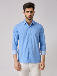 Men's Blue Printed Slim Fit Shirts