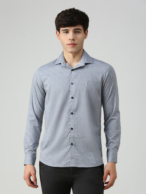 Men's Grey Printed Slim Fit Shirts