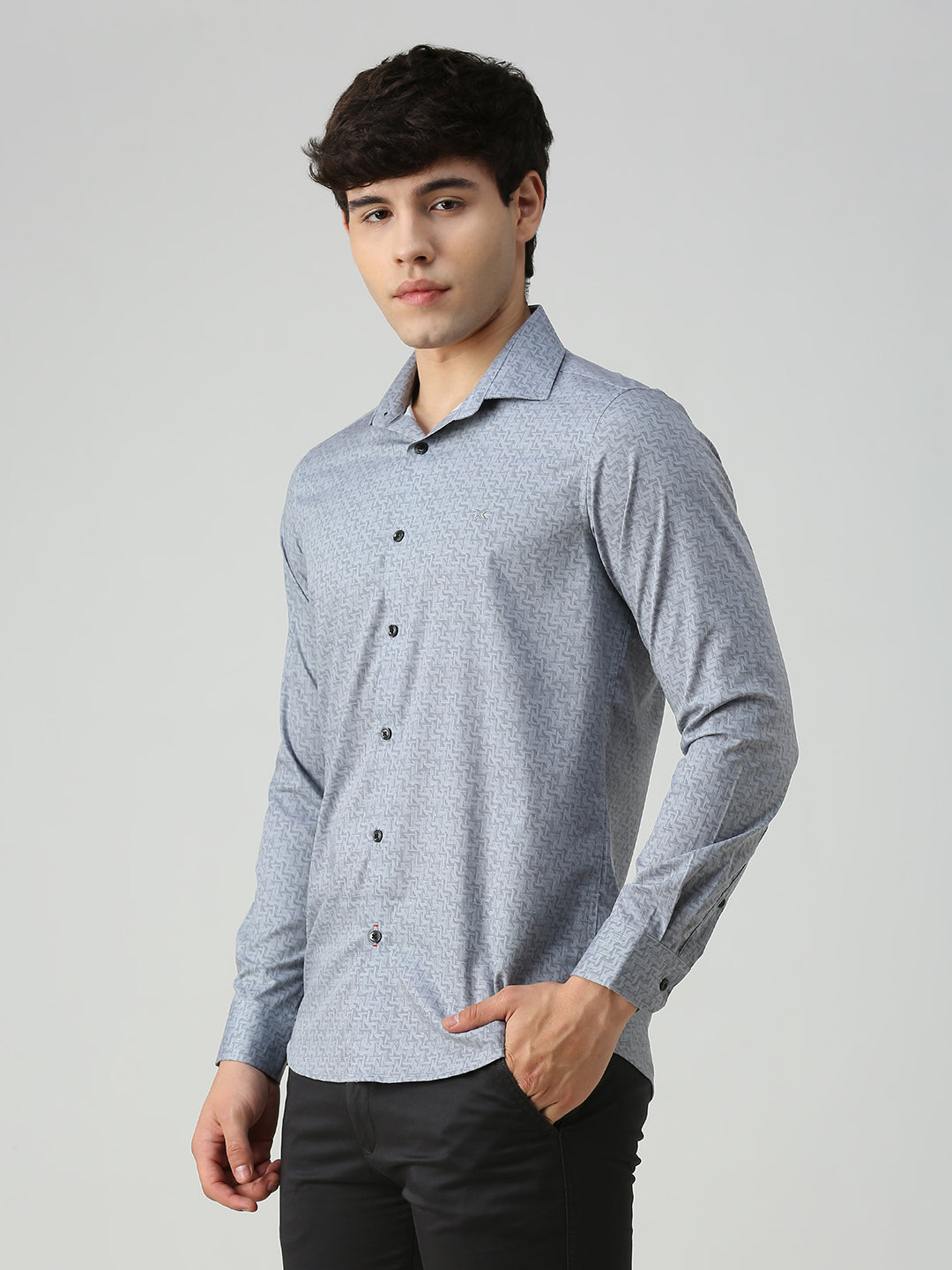 Men's Grey Printed Slim Fit Shirts