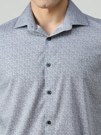 Men's Grey Printed Slim Fit Shirts