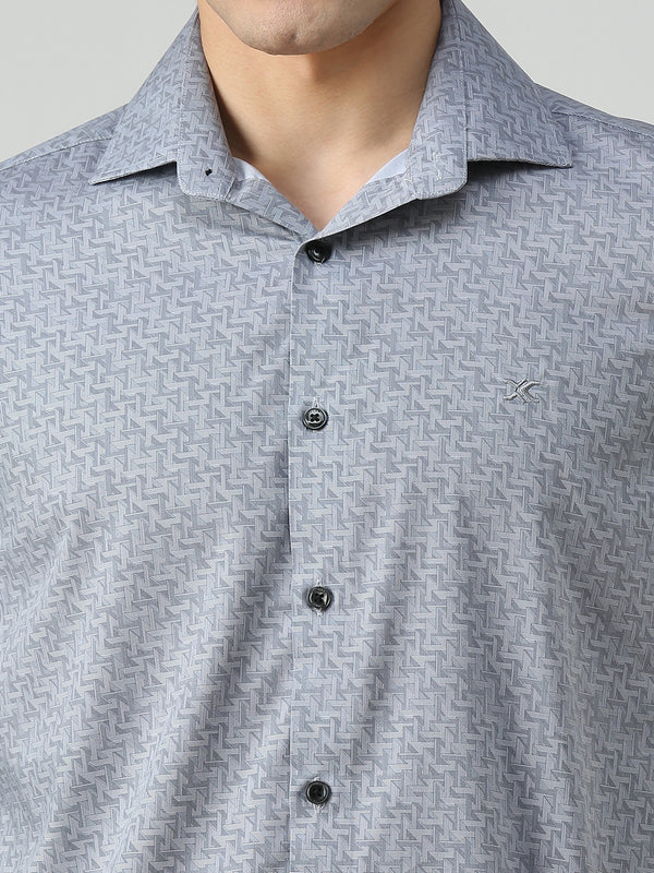 Men's Grey Printed Slim Fit Shirts