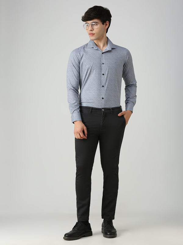 Men's Grey Printed Slim Fit Shirts