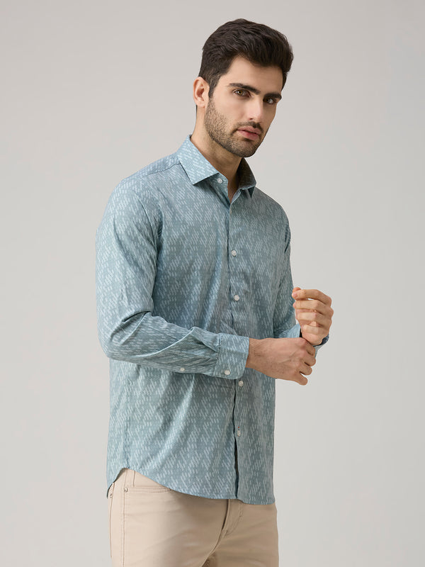Men's Green Printed Slim Fit Shirts