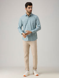 Men's Green Printed Slim Fit Shirts