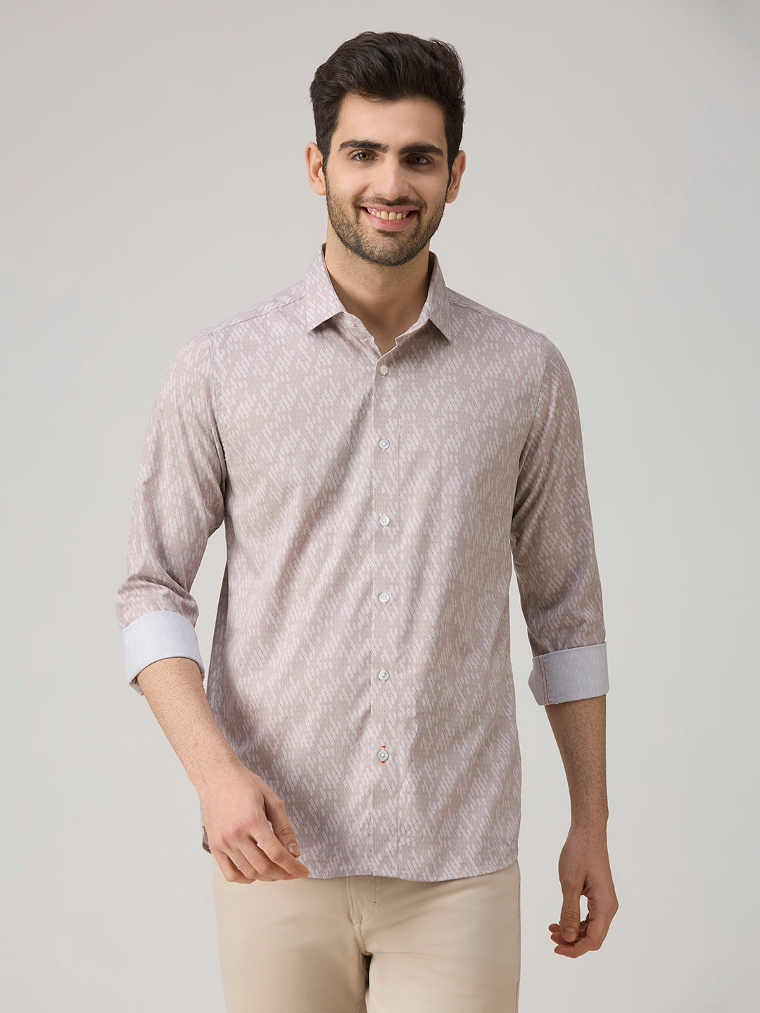 Men's Light Brown Printed Slim Fit Shirts