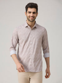 Men's Light Brown Printed Slim Fit Shirts