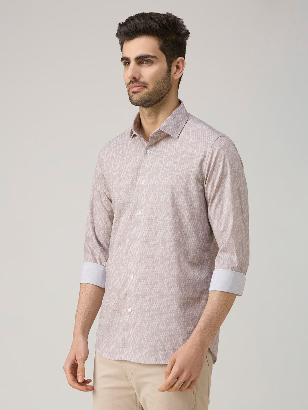 Men's Light Brown Printed Slim Fit Shirts