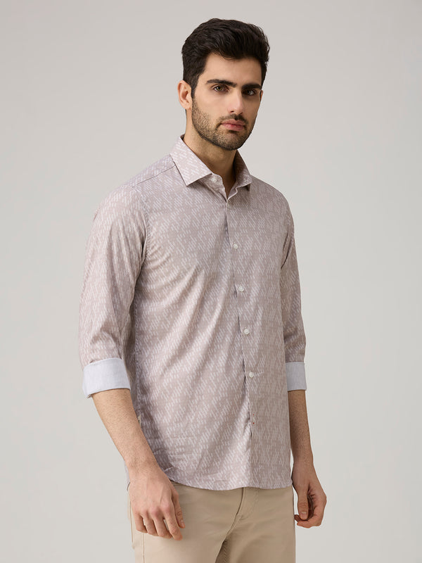 Men's Light Brown Printed Slim Fit Shirts