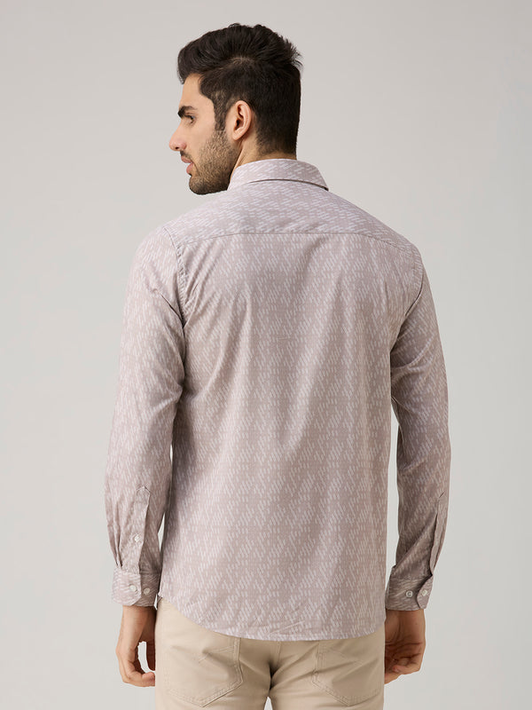 Men's Light Brown Printed Slim Fit Shirts