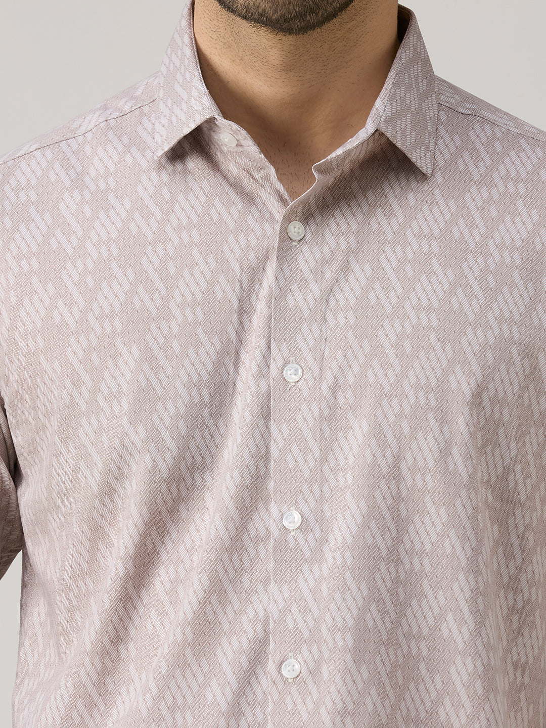 Men's Light Brown Printed Slim Fit Shirts