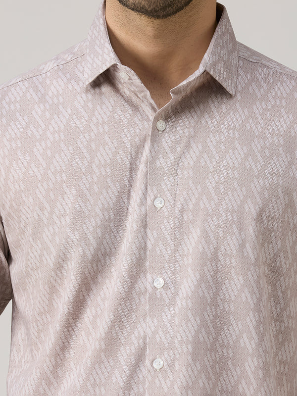 Men's Light Brown Printed Slim Fit Shirts