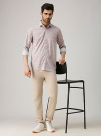Men's Light Brown Printed Slim Fit Shirts