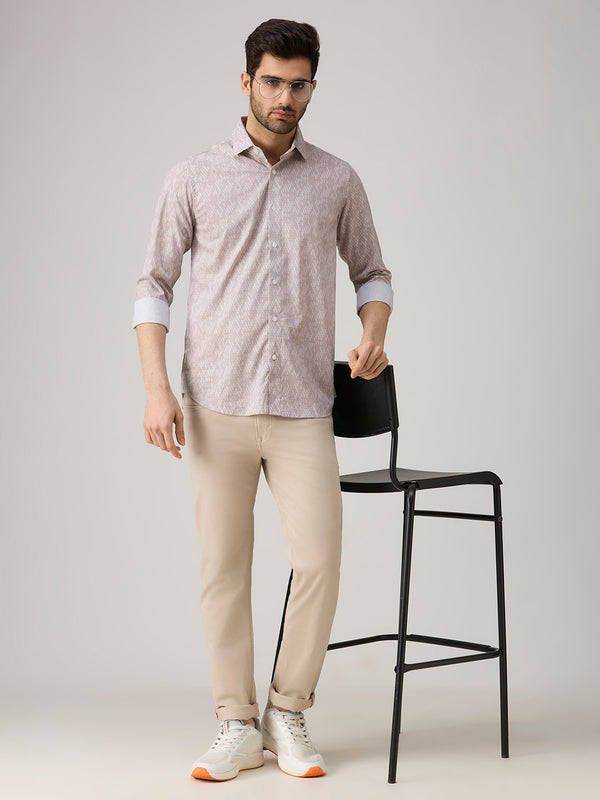 Men's Light Brown Printed Slim Fit Shirts