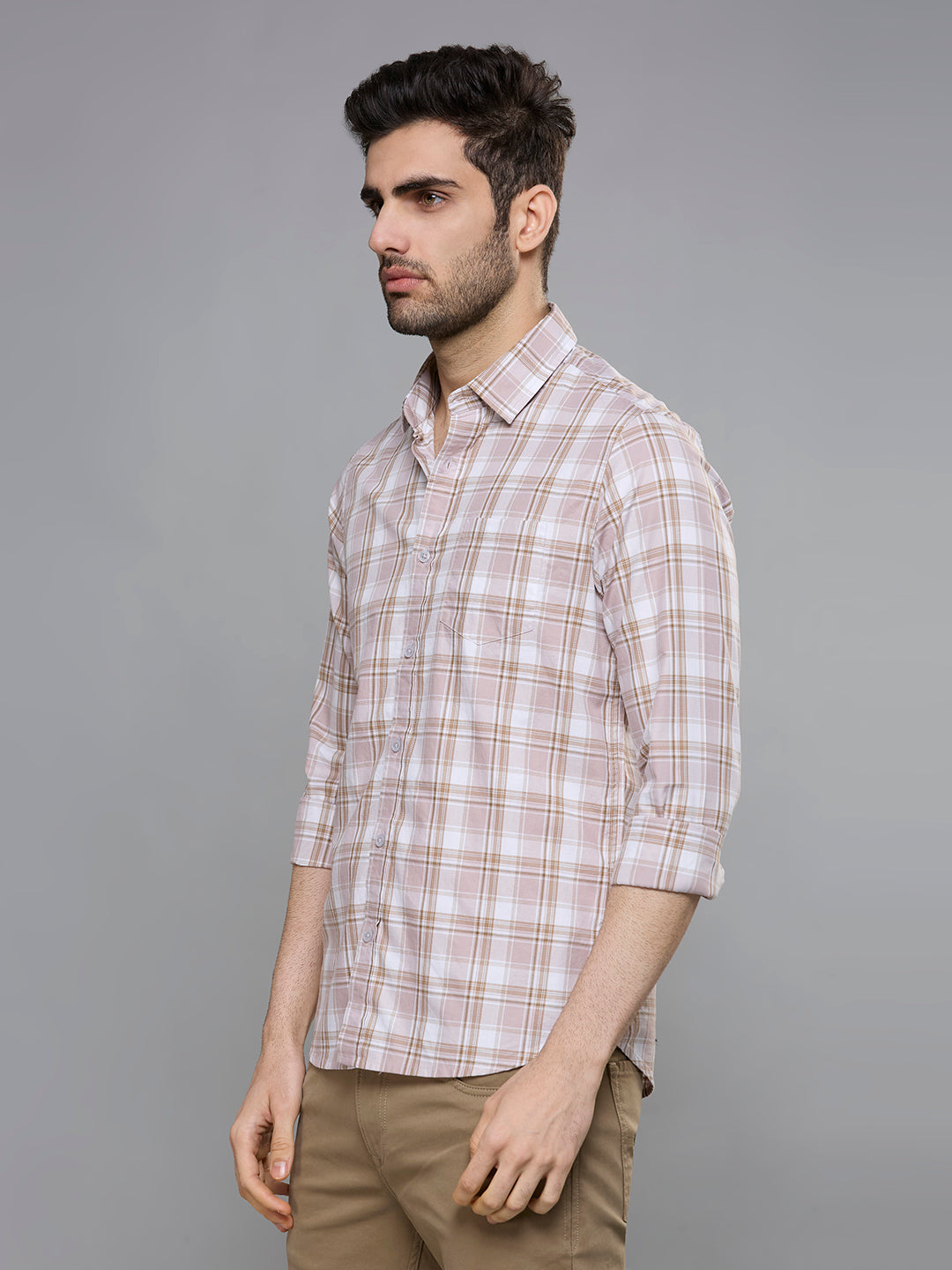 Men's Brown Checks Slim Fit Shirts