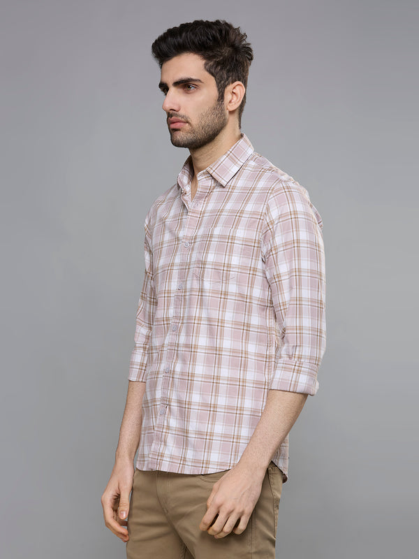 Men's Brown Checks Slim Fit Shirts