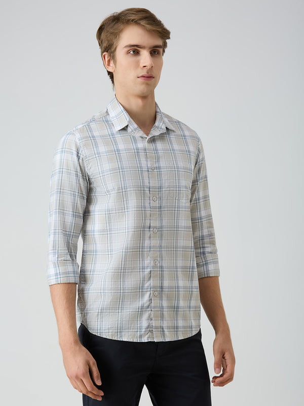 Men's Grey Checks Slim Fit Shirts