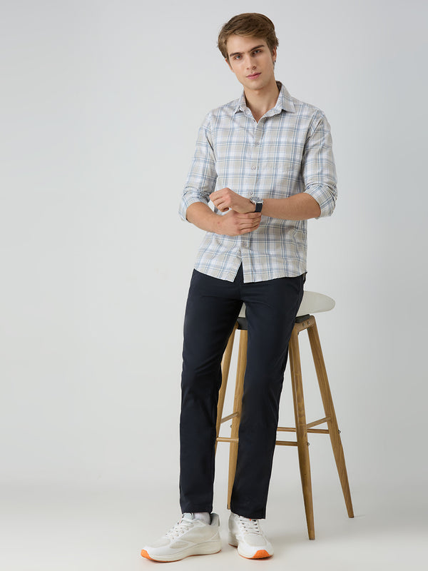 Men's Grey Checks Slim Fit Shirts