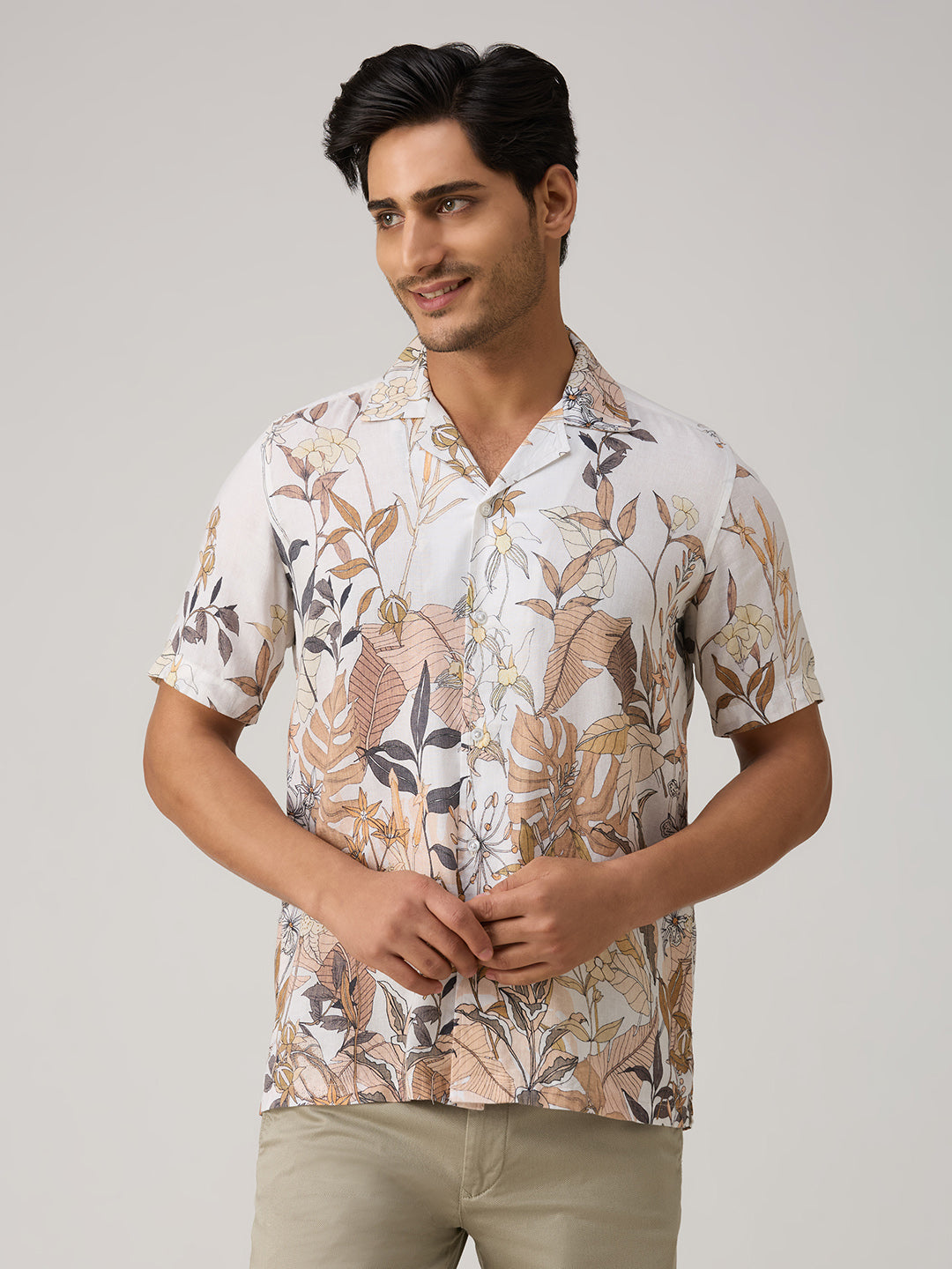 Men's Peach Printed Slim Fit Shirts