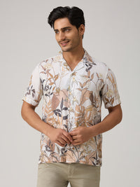 Men's Peach Printed Slim Fit Shirts