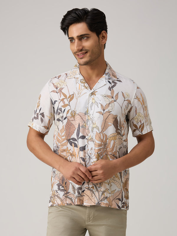 Men's Peach Printed Slim Fit Shirts