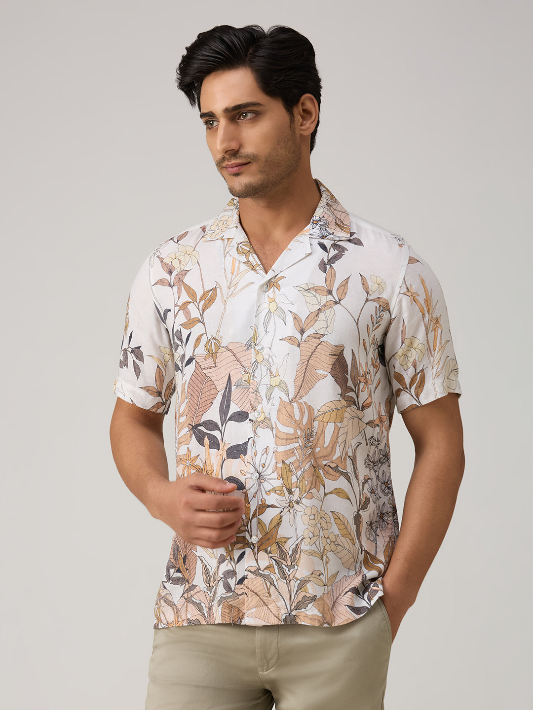 Men's Peach Printed Slim Fit Shirts