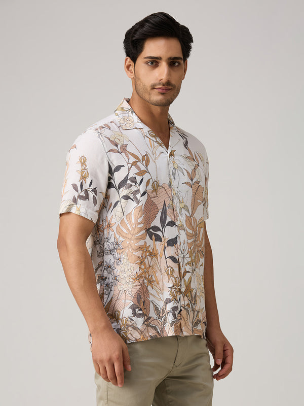 Men's Peach Printed Slim Fit Shirts