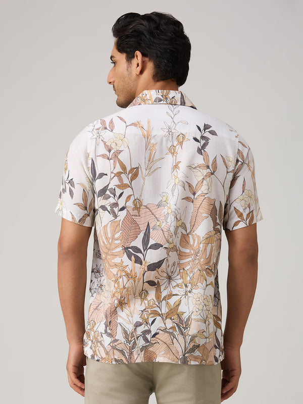 Men's Peach Printed Slim Fit Shirts