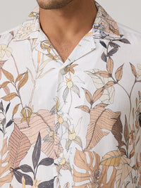 Men's Peach Printed Slim Fit Shirts
