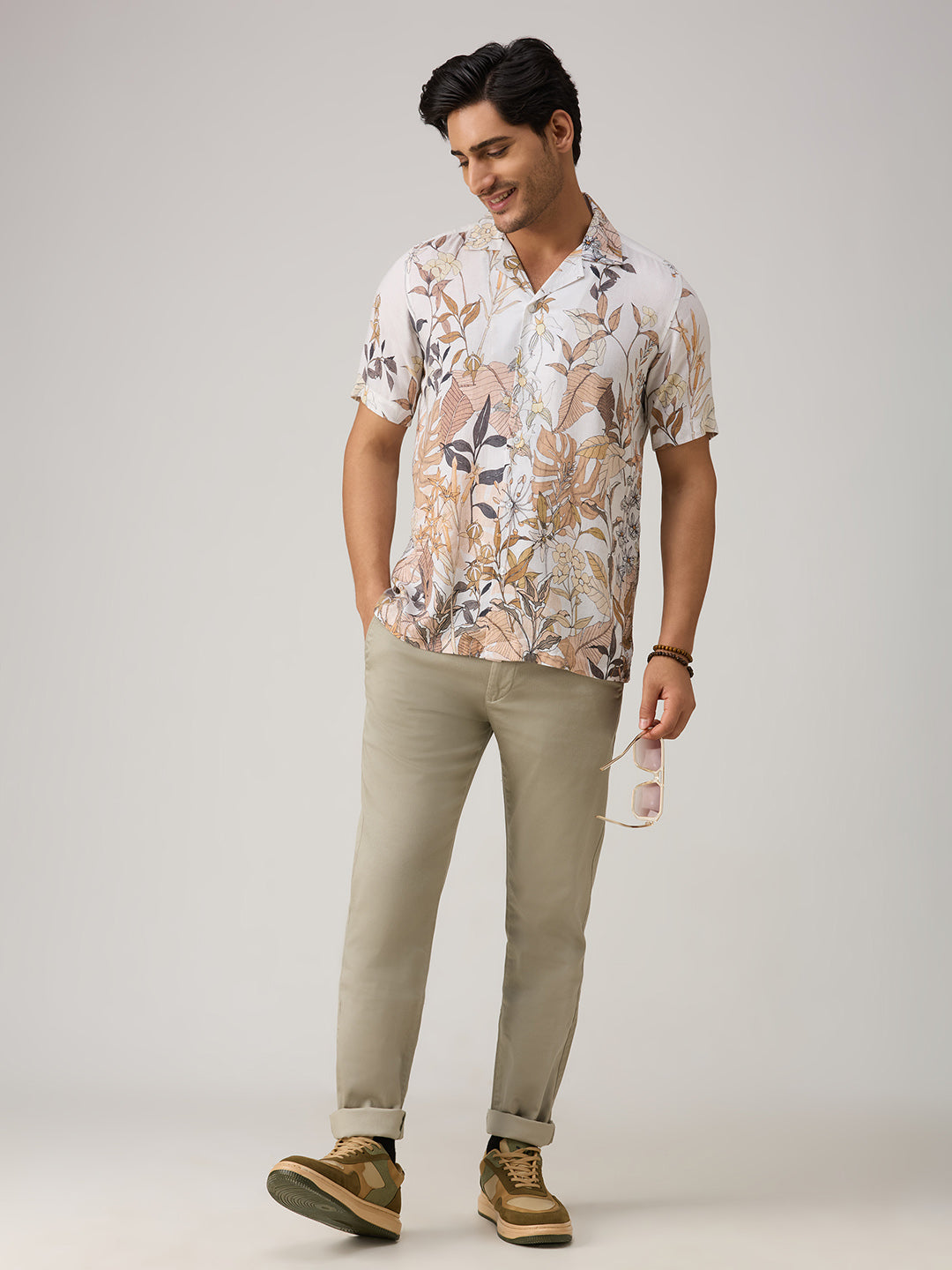 Men's Peach Printed Slim Fit Shirts