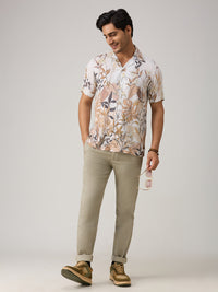 Men's Peach Printed Slim Fit Shirts