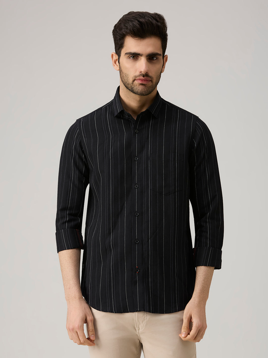 Men's Black Striped Slim Fit Shirts