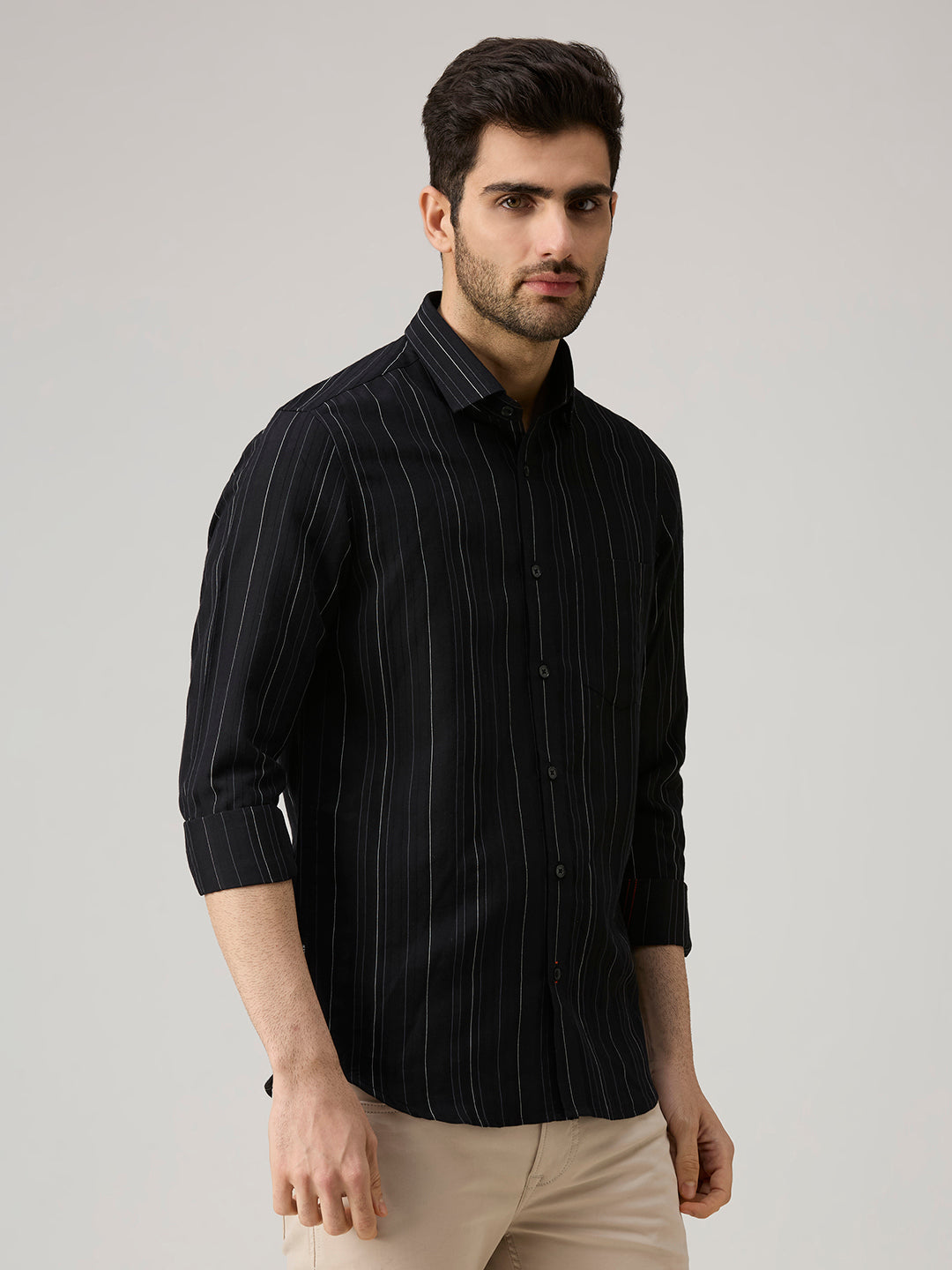 Men's Black Striped Slim Fit Shirts