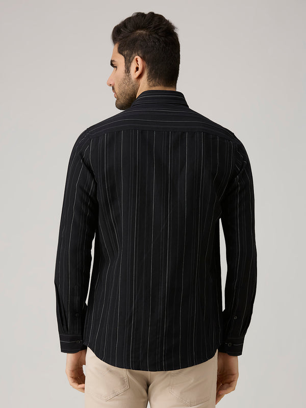 Men's Black Striped Slim Fit Shirts