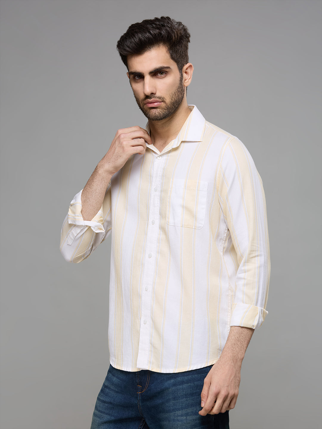 Men's Yellow Striped Slim Fit Shirts