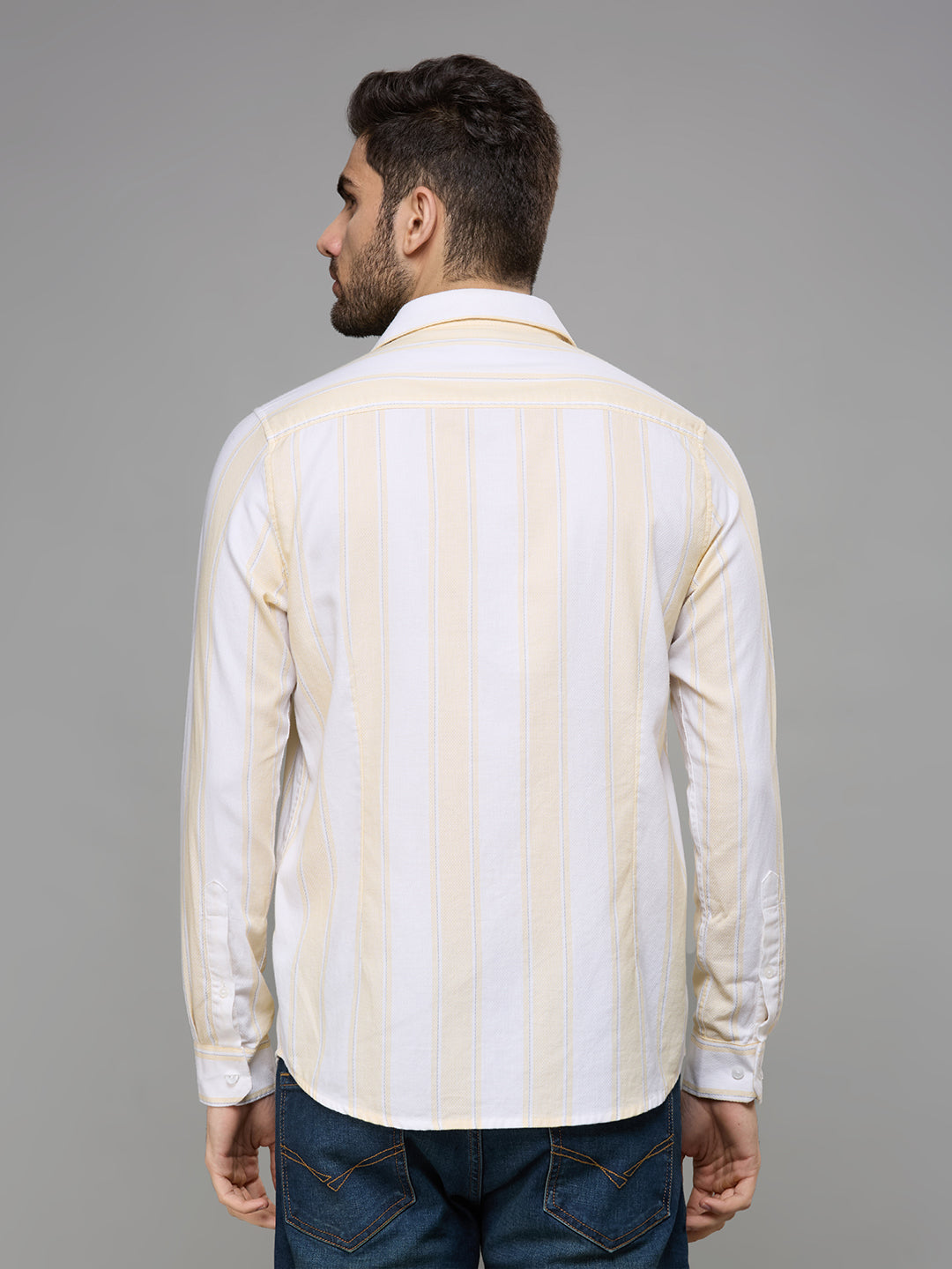 Men's Yellow Striped Slim Fit Shirts