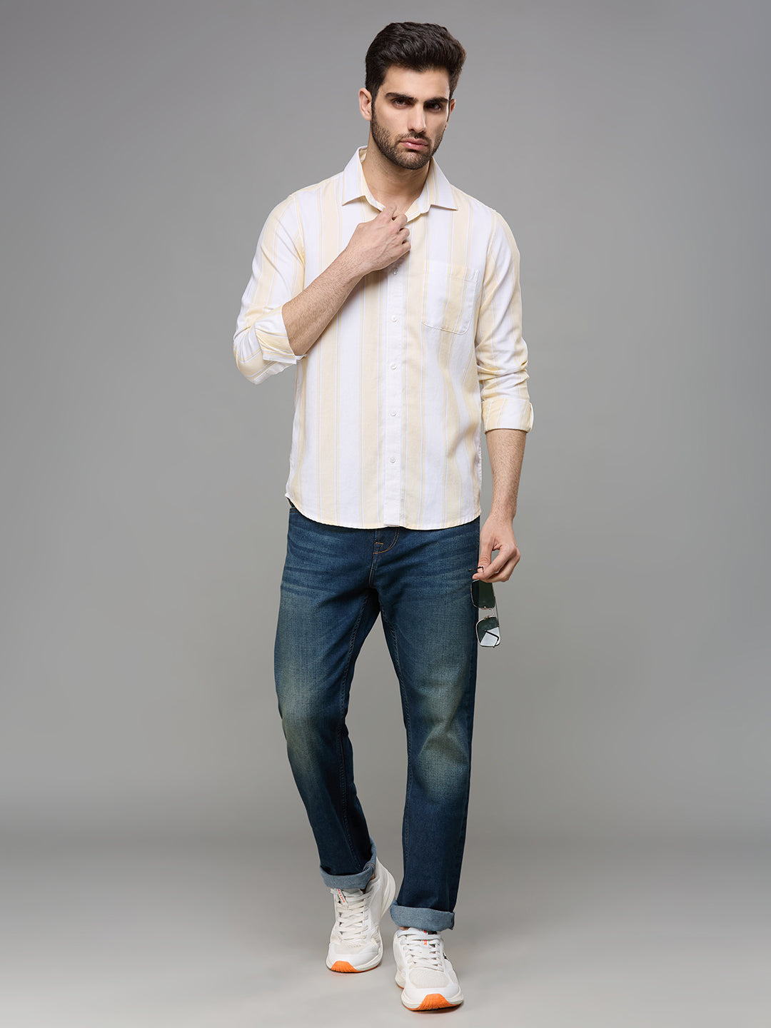 Men's Yellow Striped Slim Fit Shirts