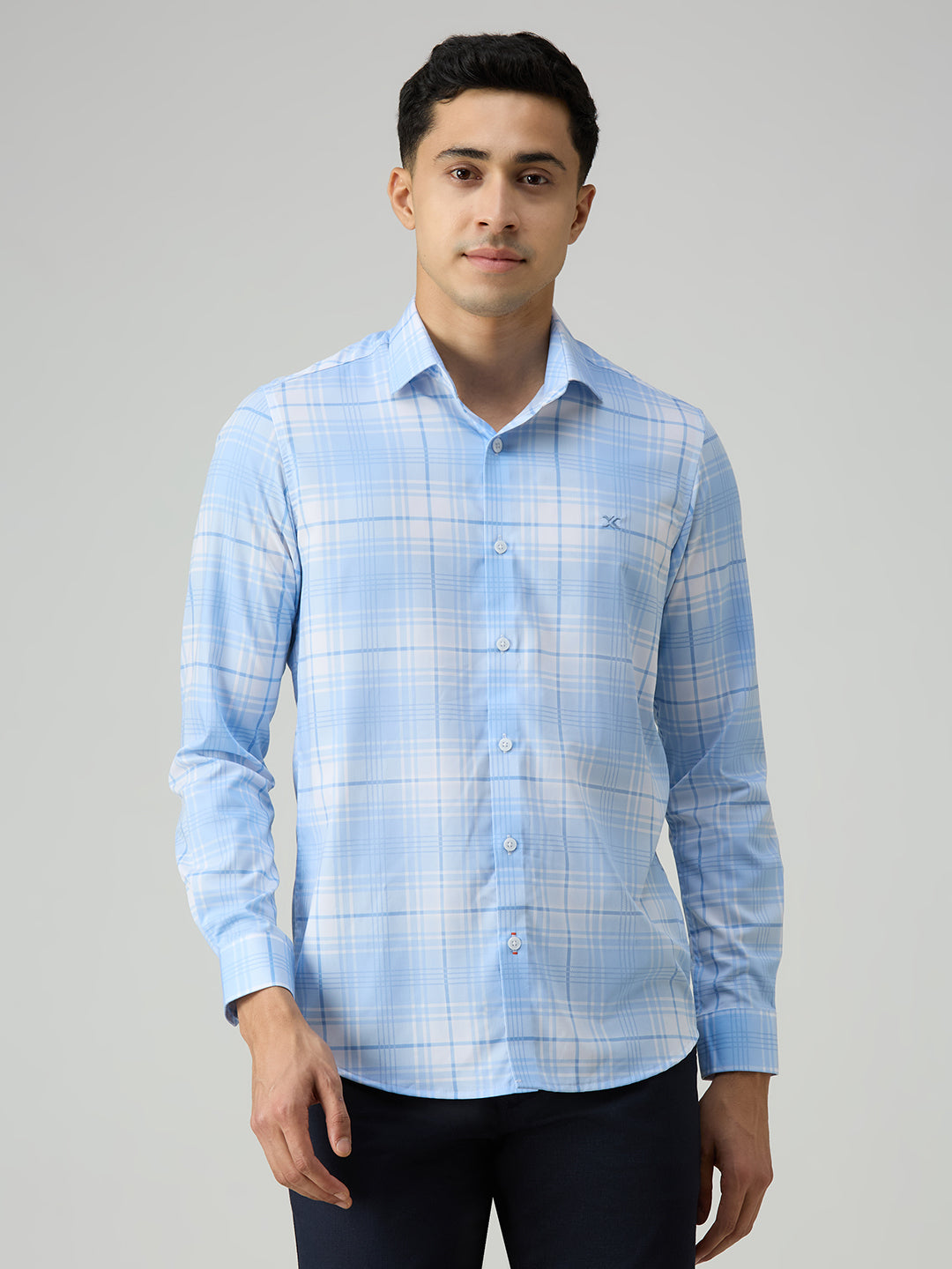 Men's Sky Blue Checks Slim Fit Shirts