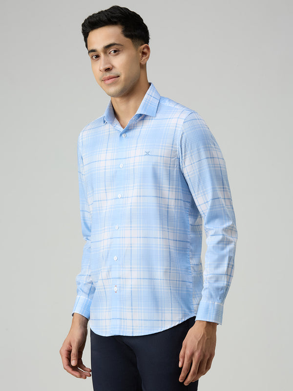 Men's Sky Blue Checks Slim Fit Shirts