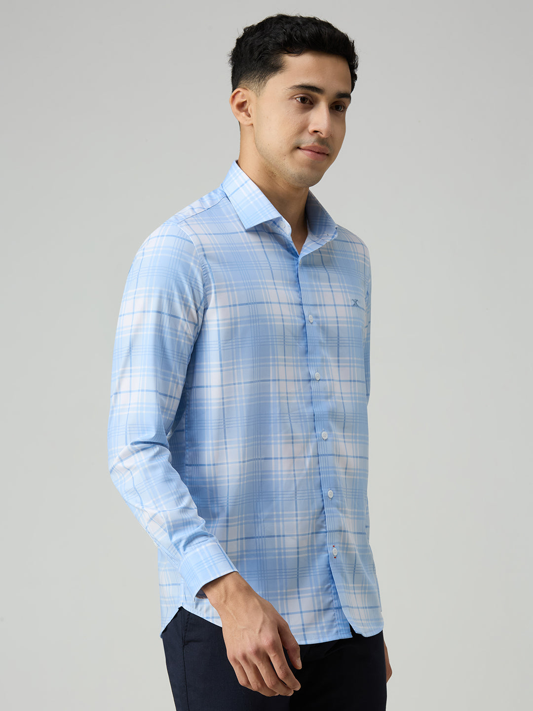 Men's Sky Blue Checks Slim Fit Shirts