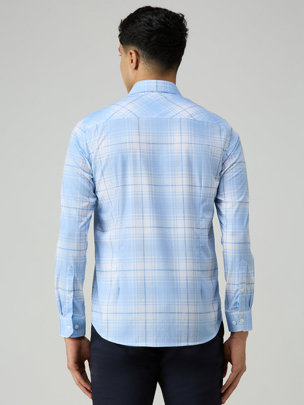 Men's Sky Blue Checks Slim Fit Shirts