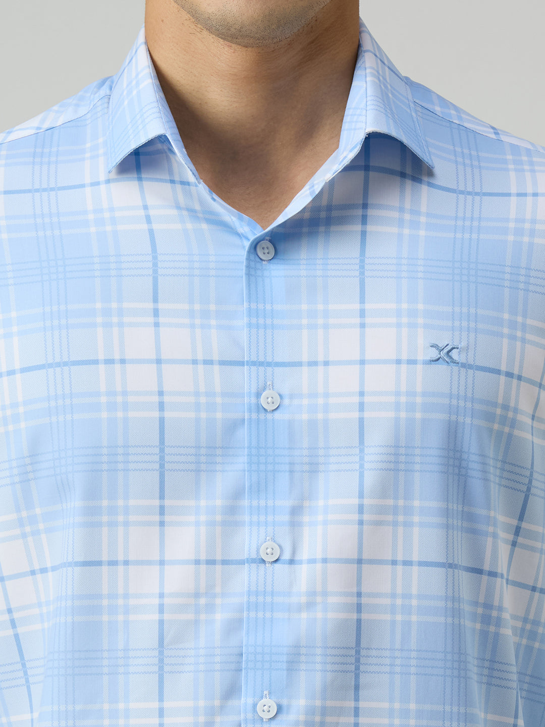 Men's Sky Blue Checks Slim Fit Shirts