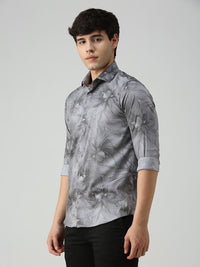 Men's Grey Printed Slim Fit Shirts