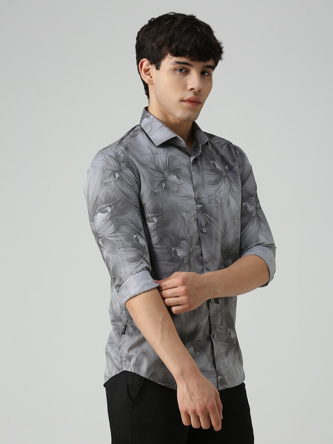 Men's Grey Printed Slim Fit Shirts