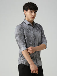 Men's Grey Printed Slim Fit Shirts