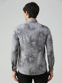 Men's Grey Printed Slim Fit Shirts